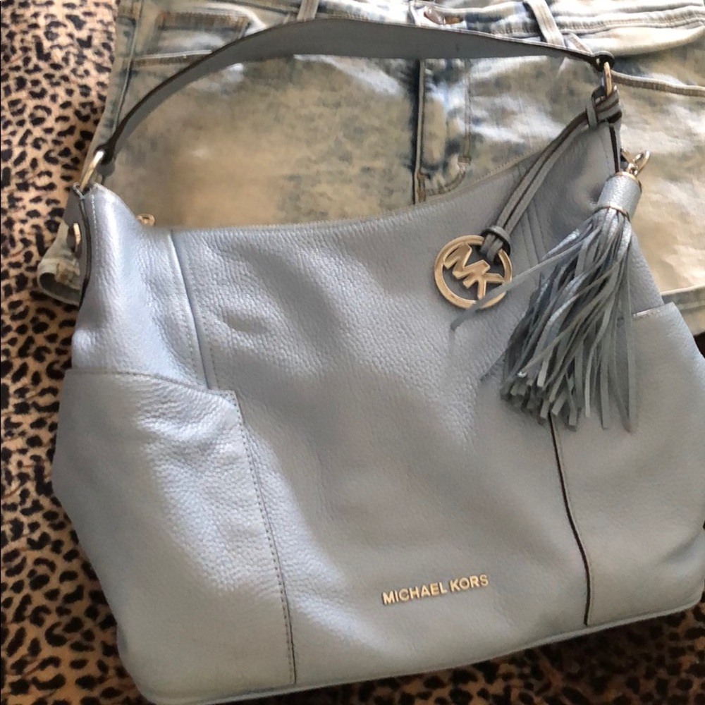 Powder Blue Michael Kors pebble leather hobo
